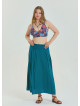 Elastic Waist Drape Detailed Petrol Plus Size Skirt 4601